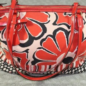 Coach Red and Black Floral Shoulder Bag